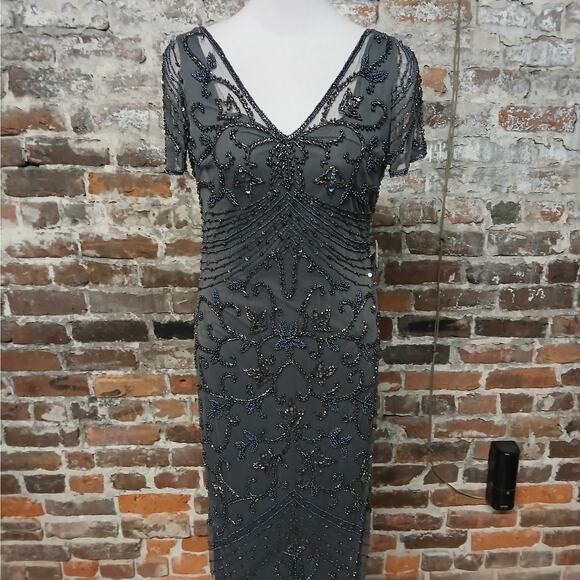 Pisarro Nights Illusion Beaded Mother of Bride Dress Women 8P Gray Wedding Party - Picture 4 of 13